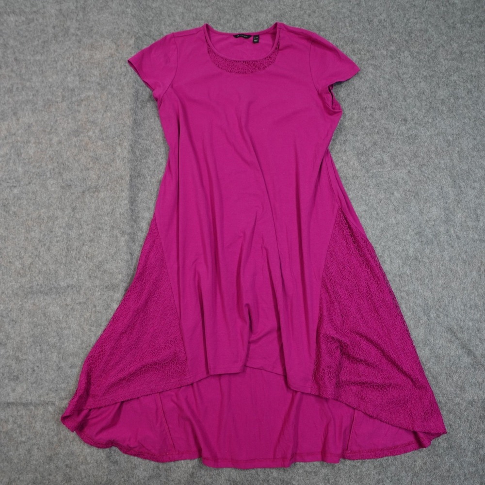 H by Halston Dress Womens Extra Large Petite Pink Lace Trim High Low Knit Hem